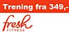 Bile av Fresh Fitness logo i rød farge. Bilde viser også prisen pr måned.