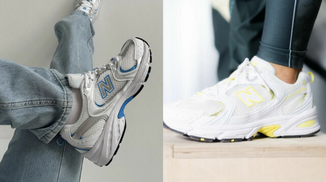 New Balance 530 er tilbake i motebildet igjen, og kommer nå i nye og trendy farger. Joggeskoen som for første gang ble lansert i 1992 er kanskje vårens mest trendy, og den blir utsolgt i rekordfart! (Foto: Get Inspired)
