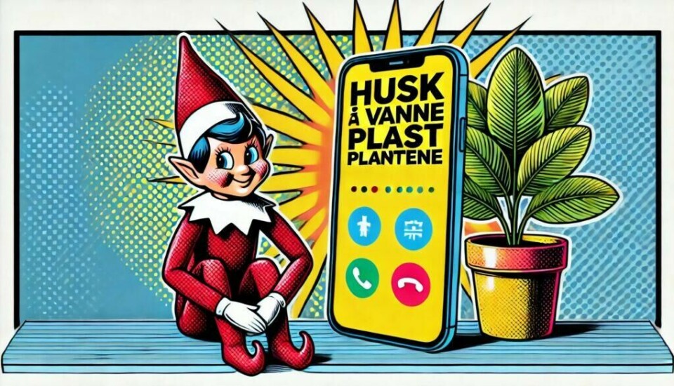 Rampenissen minner deg på å 'Husk å vanne plastplantene' med et glimt i øyet. (Bildet er generert ved hjelp av AI).
