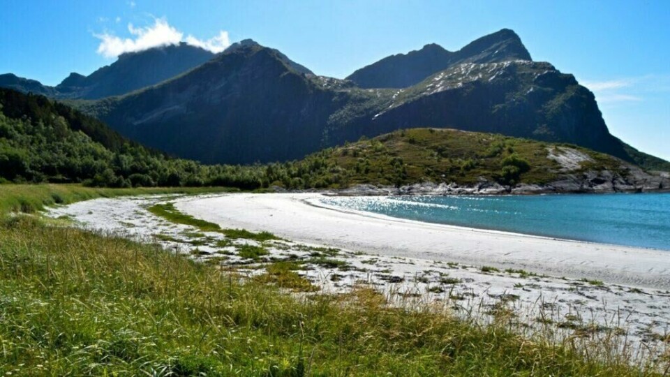 Kjerringøy er ikke bare et sted for avslapning, men også for eventyr. Vi har samlet tre steder du kan overnatte på øya, velg blant Kjerringøy Bryggehotell (Hver gang vi møtes-hotellet), Kjerringøy rorbusenter og Kjerringøy Camping. (Foto: Kjerringoy.com) Bilde av en hvit strand med blått hav og fjell i bakgrunnen på Kjerringøy. Her finner du overnatting på Kjerringøy, blant annet Kjerringøy Bryggehotell som har blitt brukt i innspillingen til Hver gang vi møtes. Du finner også Kjerringøy rorbusenter og Kjerringøy Camping.