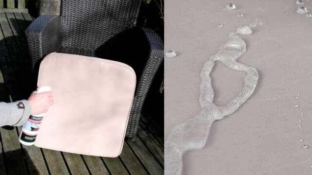 Impregnerer du uteputer, markiser og andre utetekstiler vil vann og skitt prelle av. (Foto: Miriam Schjetlein)