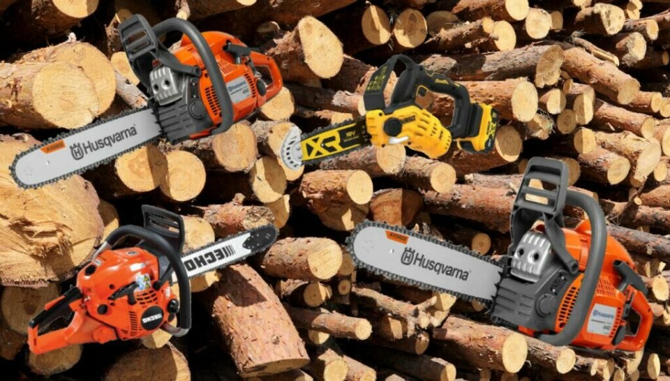 Bensindrevne motorsager er pålitelige og driftsikre. Vi har funnet modeller fra Husqvarna, Stihl og Echo som alle er best i test i 2024 og 2025. (Foto: Collage av Startsiden/Herman Arneberg Johnsen)