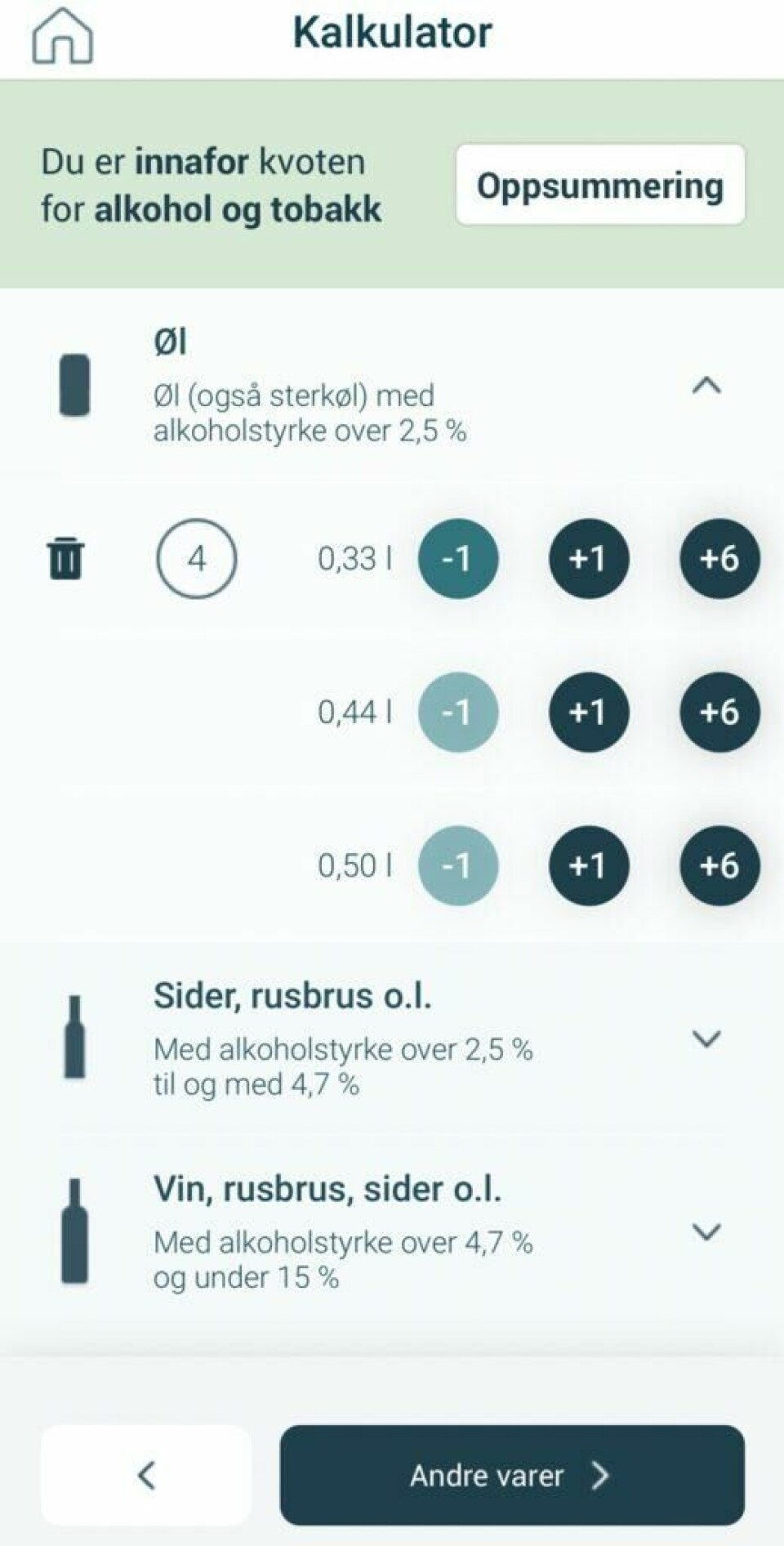 Hold kontroll på kvote-reglene i Norge med genial kvote-app fra Tolletaten. Skjermbilde fra Kvote-appen til Tolletaten i Norge. Vi forklarer kvote-reglene i Norge du må forholde deg til. Her finner du kvoten på tobakk og alkohol, samt verdigrensen.