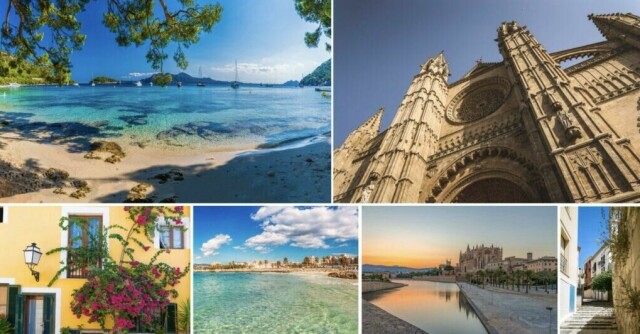 Alcudia, Magaluf og Palma de Mallorca er alle charter-favoritter på Mallorca. Mange vil nok assosiere øyen med charterturer, utdrikningslag eller harry paraplydrinker, men pipa fikk en annen lyd i år i det reiseekspertene hos Lonely Planet kalte Palma de Mallorca for «best in travel 2025». (Foto: Montasje av Cecilie Aasland (ABC Startsiden) med bilder fra Canva)