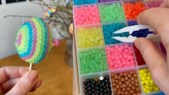 Dekorer påskeegg med vannperler som fester seg med vann – en enkel og kreativ påskeaktivitet for hele familien. (Foto: Miriam Schjetlein)