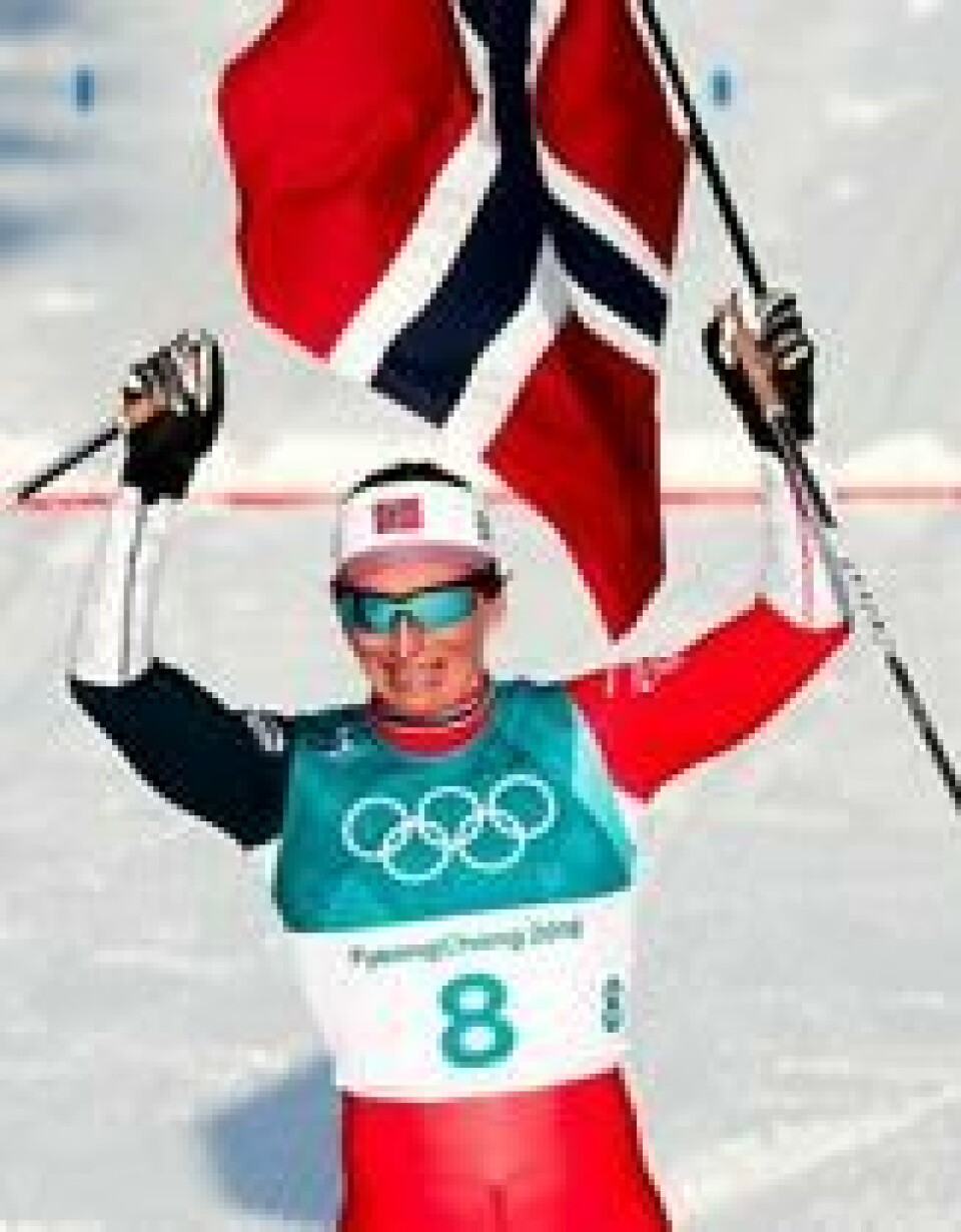 Ingen over, ingen ved siden: Her går Marit Bjørgen i mål som gullvinner på 30-kilometeren under OL i Pyeongchang i Sør-Korea i 2018. Ingen over, ingen ved siden: Her går Marit Bjørgen i mål som gullvinner på 30-kilometeren under OL i Pyeongchang i Sør-Korea i 2018. Foto: Lise Åserud / NTB