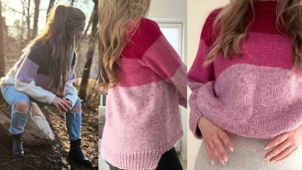 Anna-genseren fra Ull og Strikk – en myk og oversized favoritt i alpakka og silk mohair. Perfekt for kalde dager! (Foto: Kreative Ideer/Aurora Lange) Anna-genseren fra Ull og Strikk er en oversized strikkegenser med brede fargeblokker, strikket i myk alpakka og silk mohair. Genseren har en avslappet passform og ribbestrikkede kanter, noe som gir et moderne og komfortabelt uttrykk. Perfekt til både jeans og skjørt for en stilren og lun look.