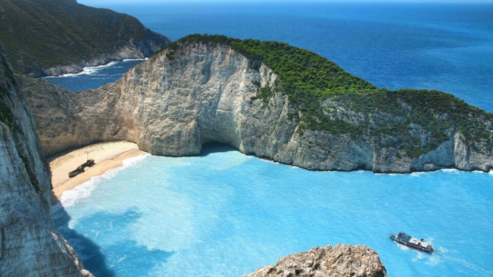 Kjent skipsvrak på Zakynthos i Hellas. Foto: Colourbox